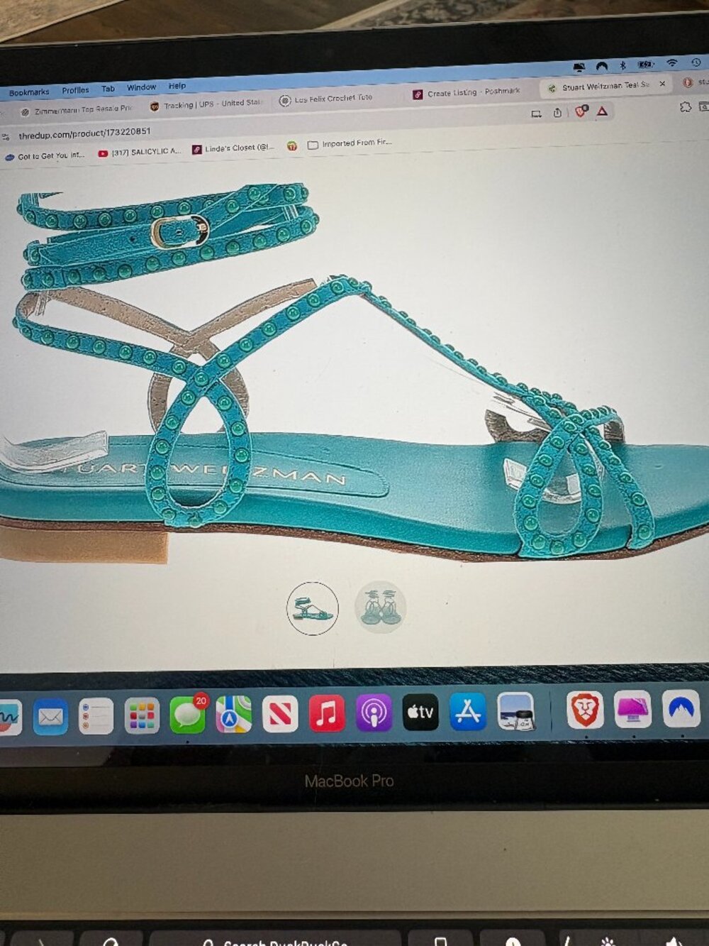 Stuart Weitzman Aqua Blue Studded Leather Wrap Sandals Size 6